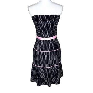 Vtg Speechless A-line Strapless Dress Knee Length Black/Pink Polka Dots Size 5